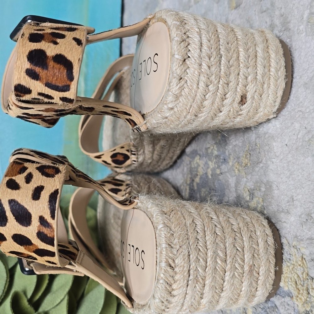 Sole Society Audrina Calf Hair Leopard Print Wedge Sandals - Picture 7 of 16